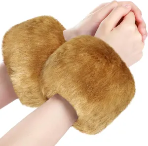 SATINIOR Faux Fur Short Wrist Cuff Winter Fuzzy Wrist Cuff Warmers for Women Girls Favors