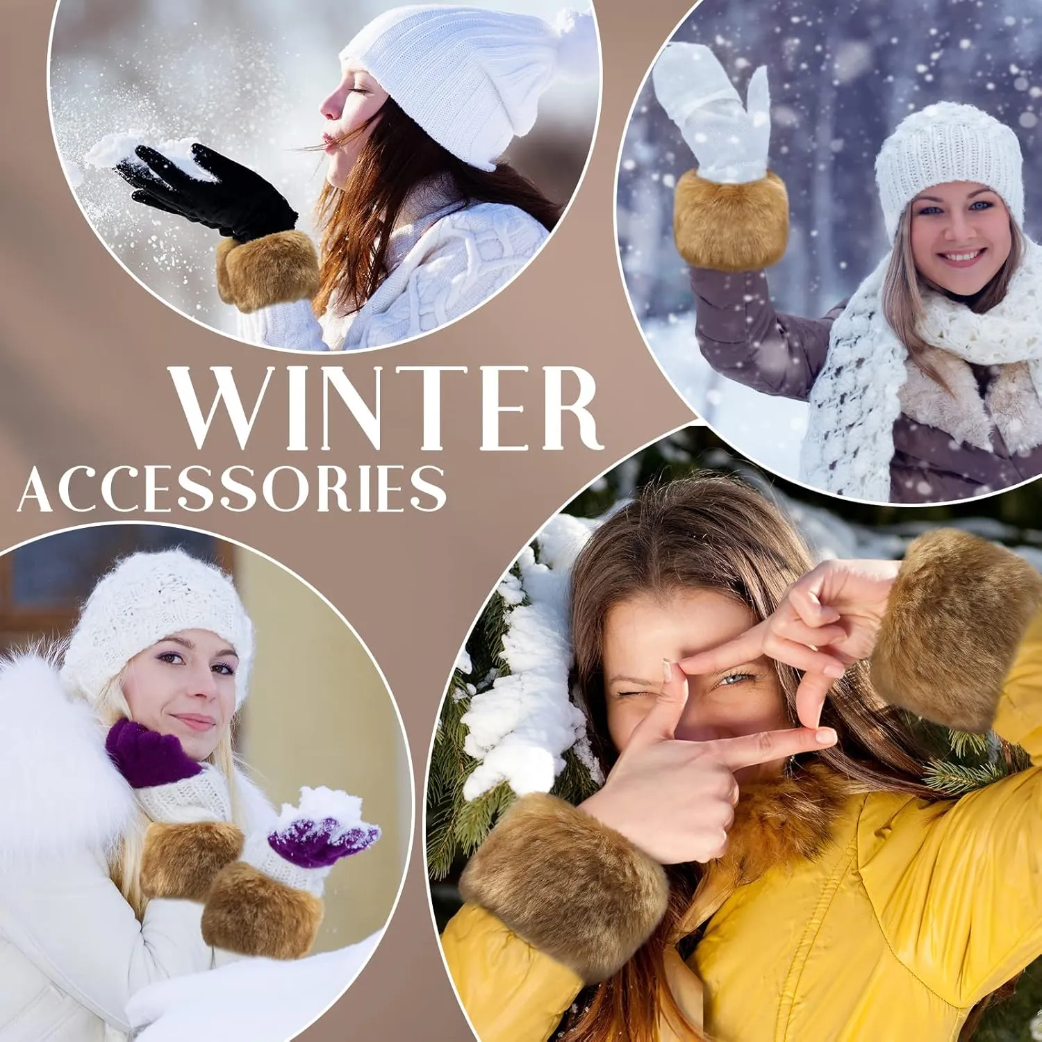 SATINIOR Faux Fur Short Wrist Cuff Winter Fuzzy Wrist Cuff Warmers for Women Girls Favors