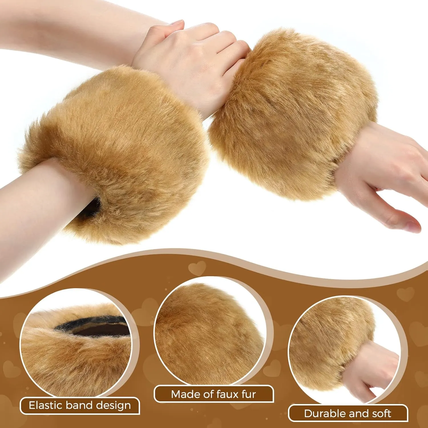 SATINIOR Faux Fur Short Wrist Cuff Winter Fuzzy Wrist Cuff Warmers for Women Girls Favors