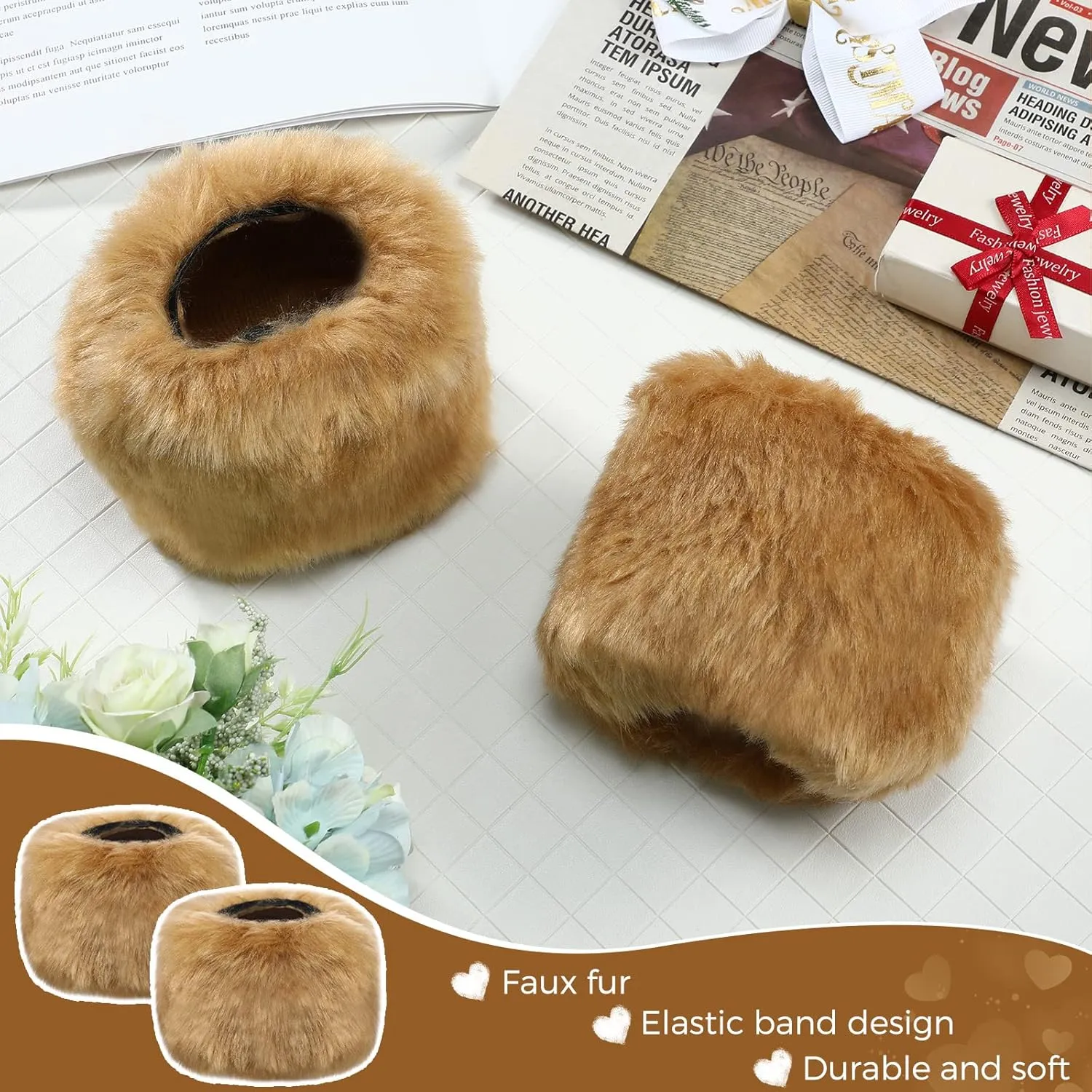 SATINIOR Faux Fur Short Wrist Cuff Winter Fuzzy Wrist Cuff Warmers for Women Girls Favors