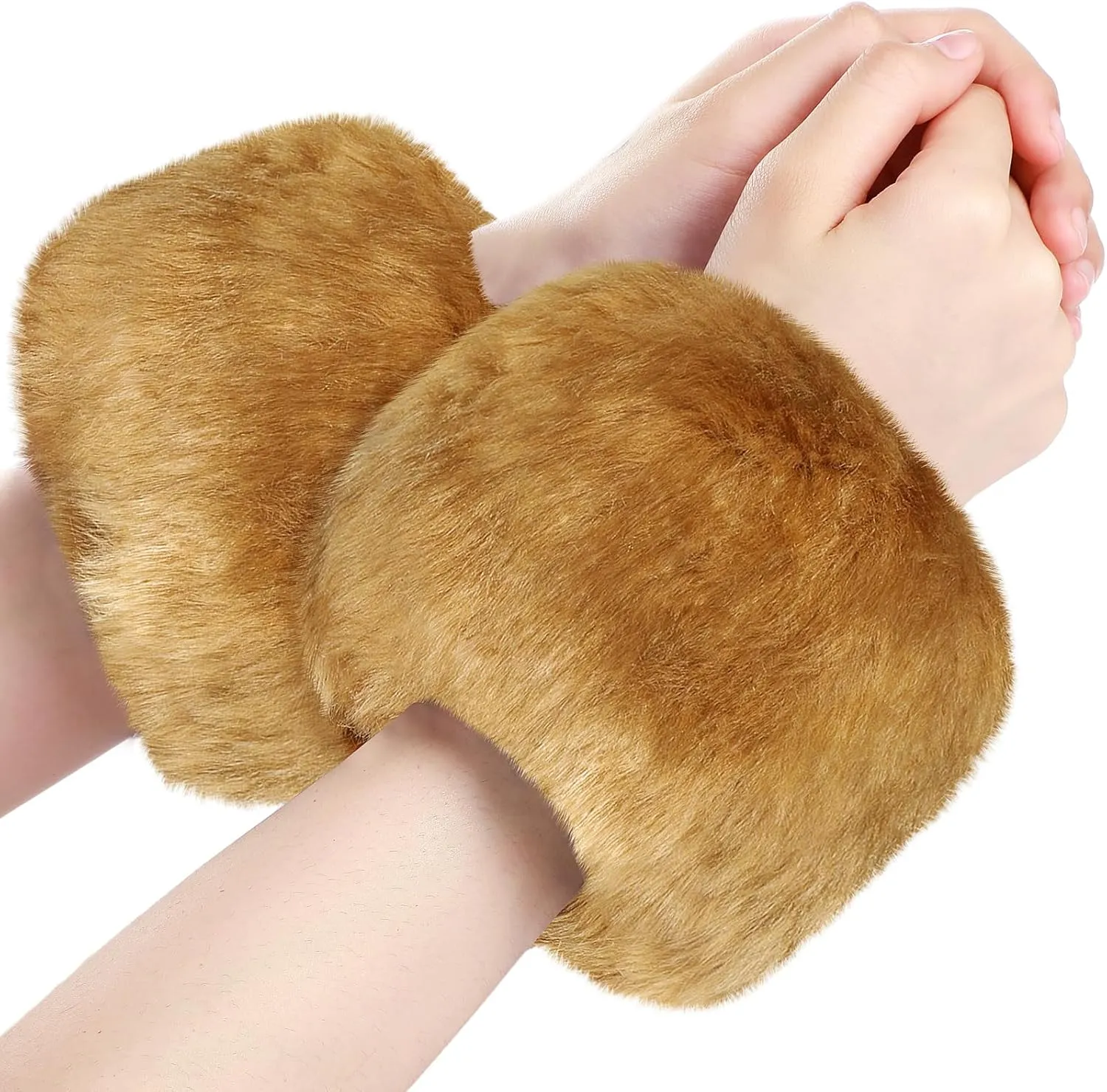 SATINIOR Faux Fur Short Wrist Cuff Winter Fuzzy Wrist Cuff Warmers for Women Girls Favors