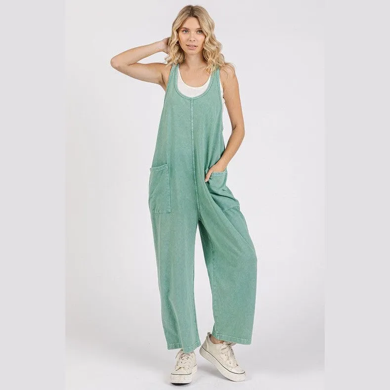 Scoop Neck Wide Leg Overalls