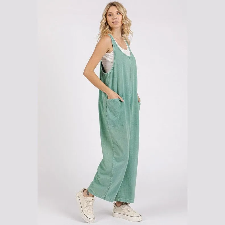 Scoop Neck Wide Leg Overalls