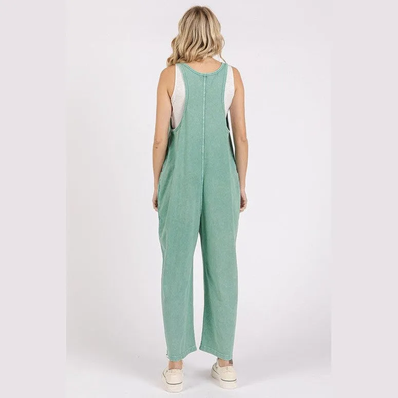 Scoop Neck Wide Leg Overalls
