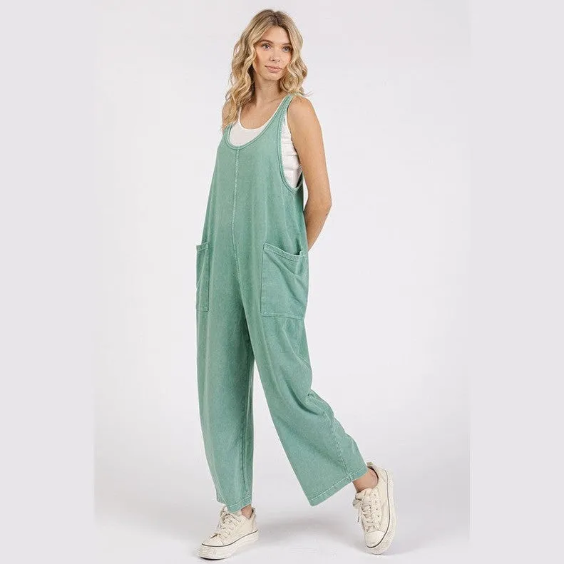 Scoop Neck Wide Leg Overalls