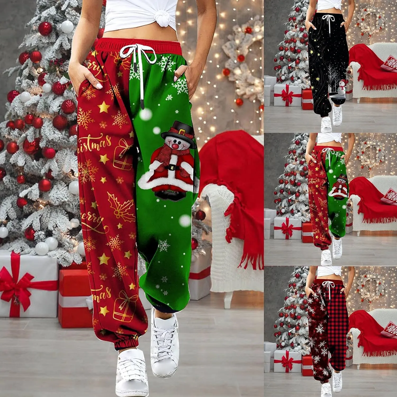 sdbrld Wide Leg Sweatpants Women Casual 3D Novelty Printed Ladies Sweatpants High Waist Warm Bottoming Pants Lounge Trousers
