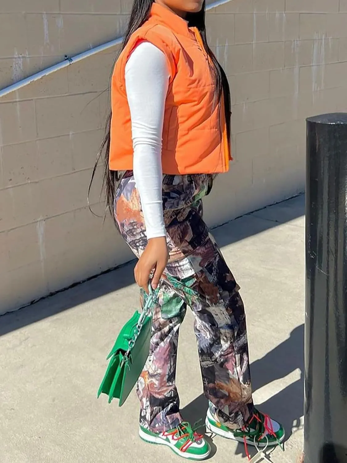 Seltaon Fall Camo Pants for Women Camouflage Army Fatigue Wide Leg Baggy Pants Trousers Plus Size