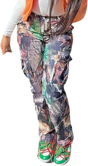 Seltaon Fall Camo Pants for Women Camouflage Army Fatigue Wide Leg Baggy Pants Trousers Plus Size