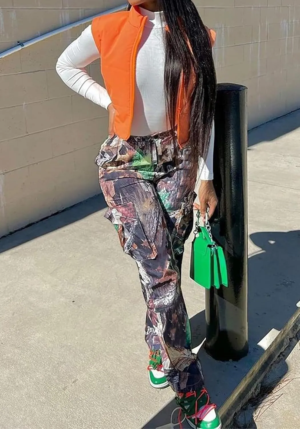 Seltaon Fall Camo Pants for Women Camouflage Army Fatigue Wide Leg Baggy Pants Trousers Plus Size