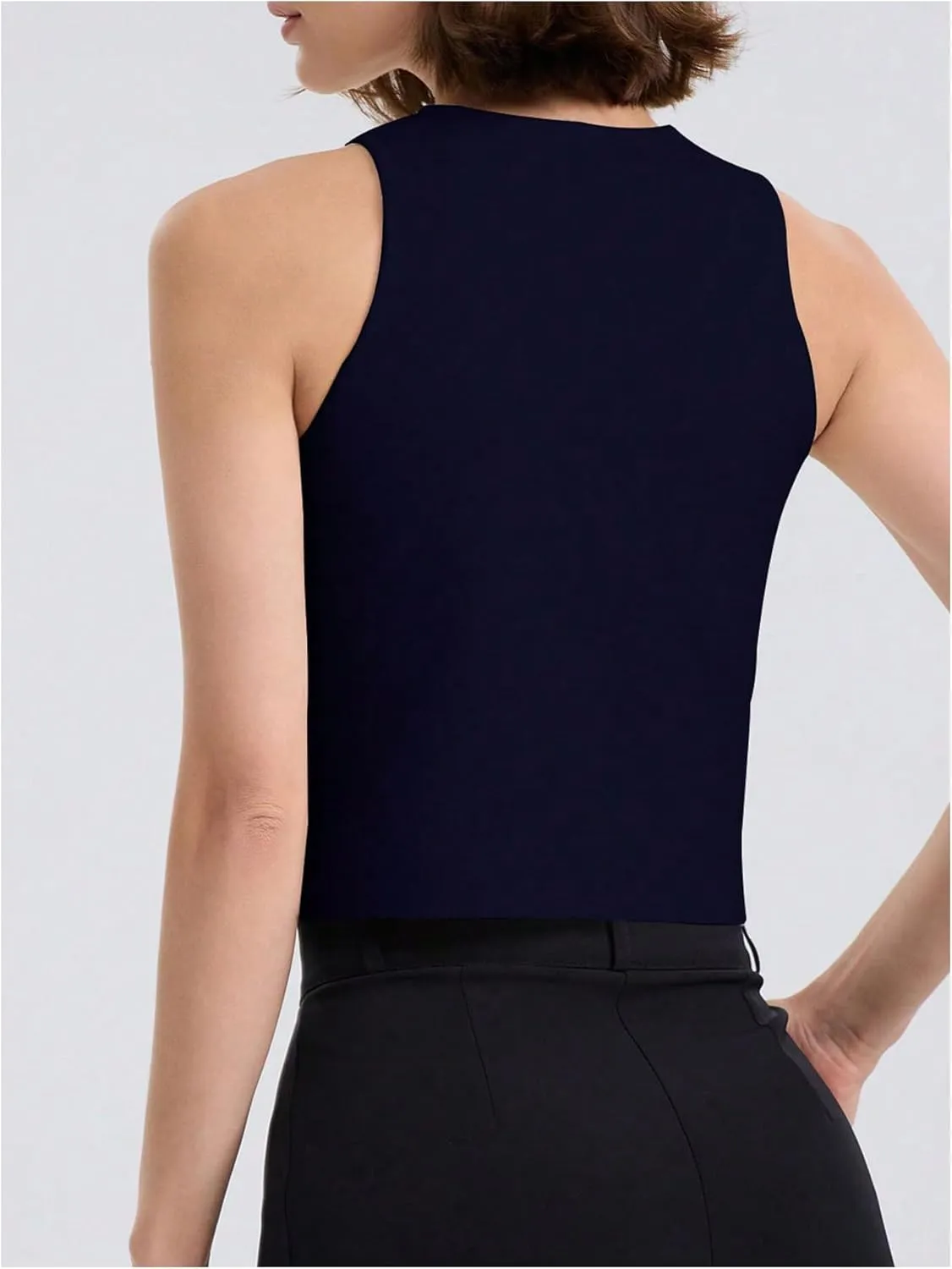 SHENHE Women's Knit Vest Top Button Up Sleeveless Crew Neck Cropped Sweater Vest Tank