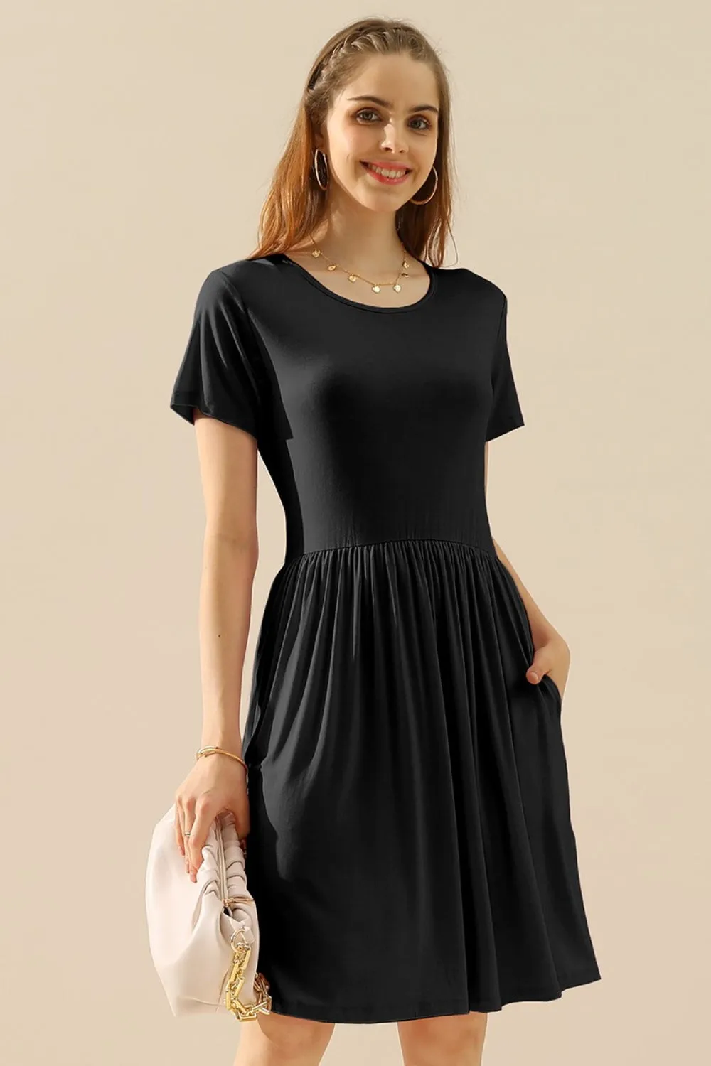 Simply Ruched Dress with Pockets