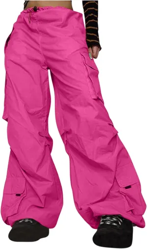 SMIDOW Womens Baggy Cargo Pants Streetwear y2k Clothes Relax Fit Drawstring Elastic Waist Parachute Pant Trousers