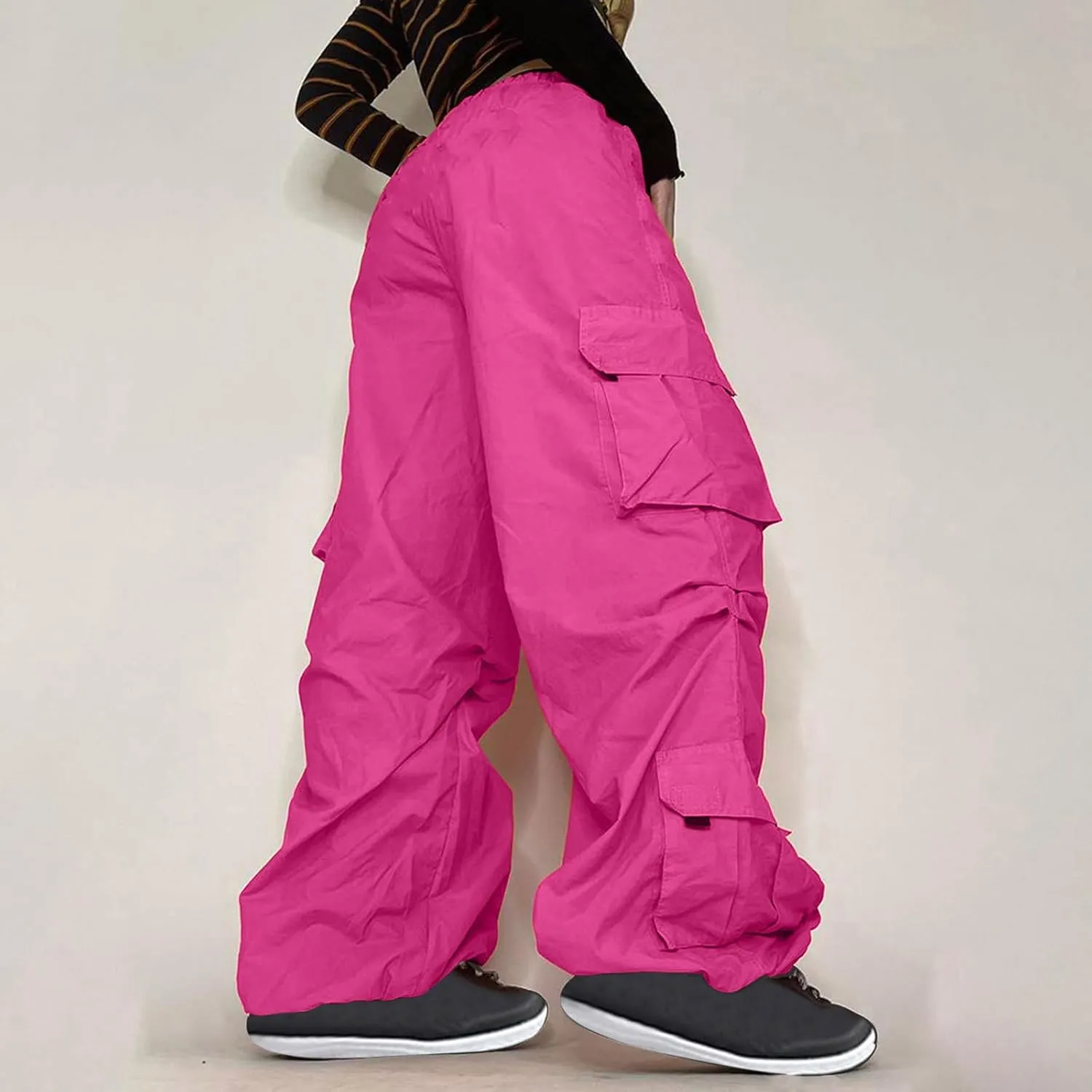 SMIDOW Womens Baggy Cargo Pants Streetwear y2k Clothes Relax Fit Drawstring Elastic Waist Parachute Pant Trousers