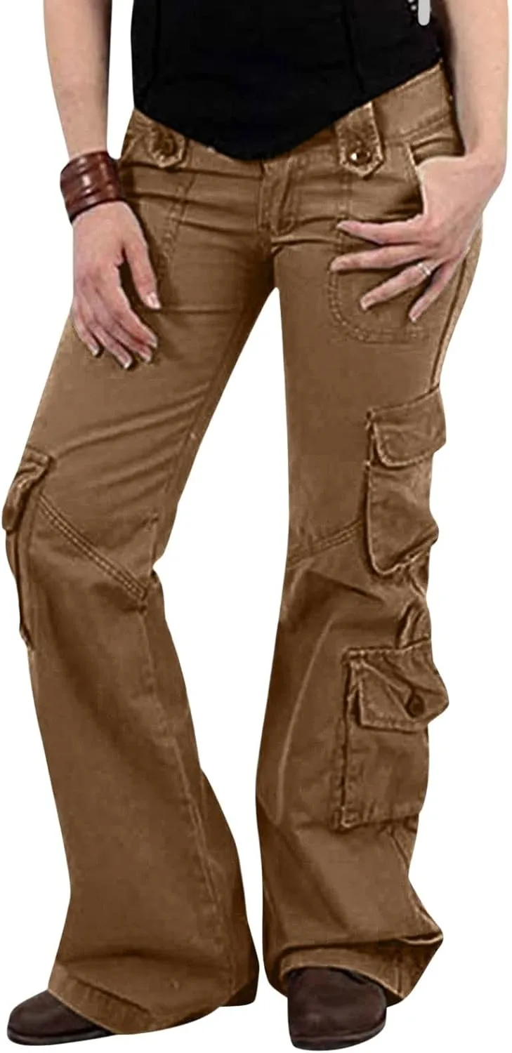 SMIDOW Womens Hiking Cargo Pants Casual Military Army Work Pants High Waist Wide Leg Hippie Punk Trousers