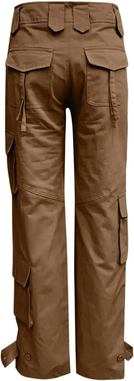 SMIDOW Womens Hiking Cargo Pants Casual Military Army Work Pants High Waist Wide Leg Hippie Punk Trousers