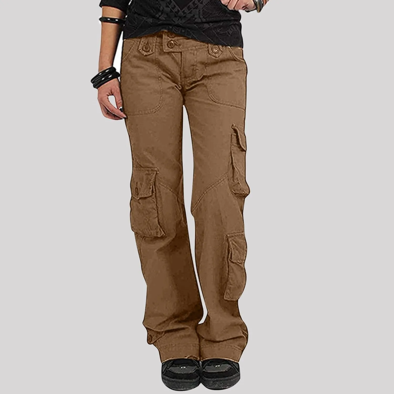 SMIDOW Womens Hiking Cargo Pants Casual Military Army Work Pants High Waist Wide Leg Hippie Punk Trousers