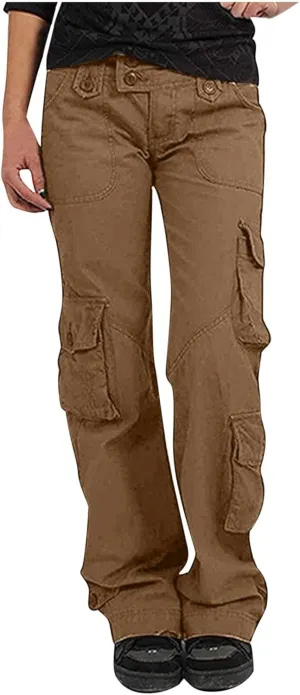 SMIDOW Womens Hiking Cargo Pants Casual Military Army Work Pants High Waist Wide Leg Hippie Punk Trousers