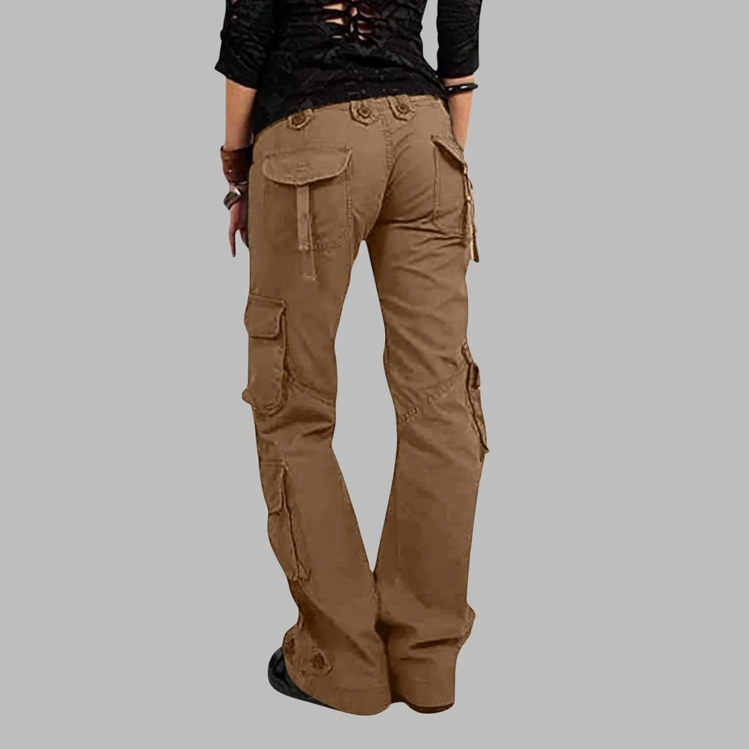 SMIDOW Womens Hiking Cargo Pants Casual Military Army Work Pants High Waist Wide Leg Hippie Punk Trousers