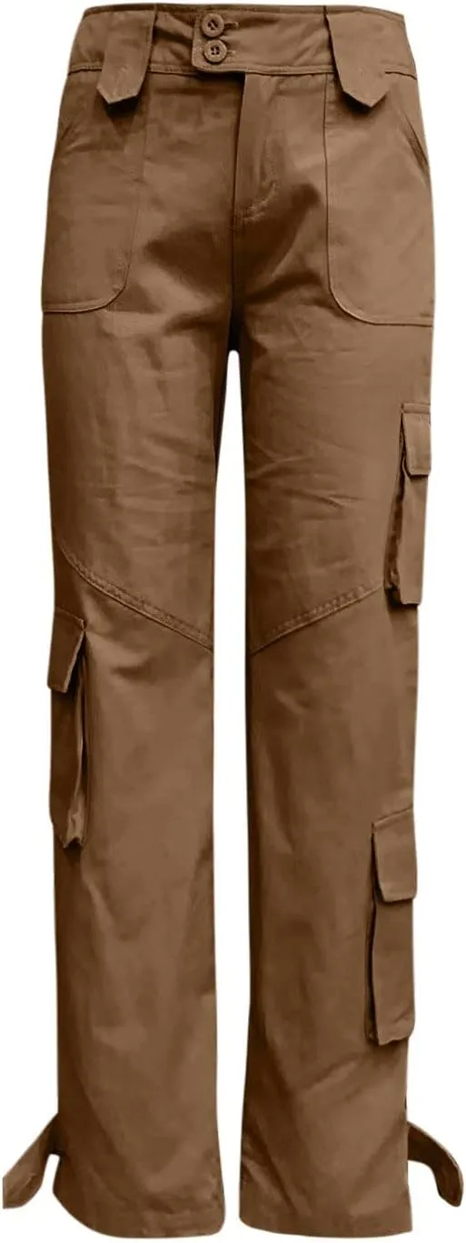 SMIDOW Womens Hiking Cargo Pants Casual Military Army Work Pants High Waist Wide Leg Hippie Punk Trousers