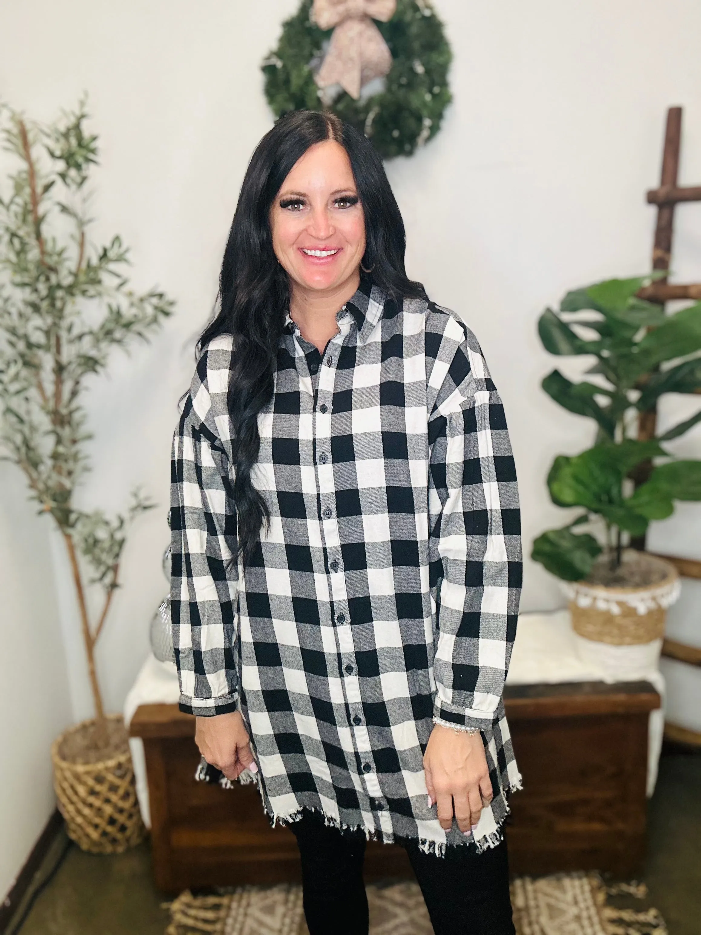 Starla Oversized Black Plaid Shirt