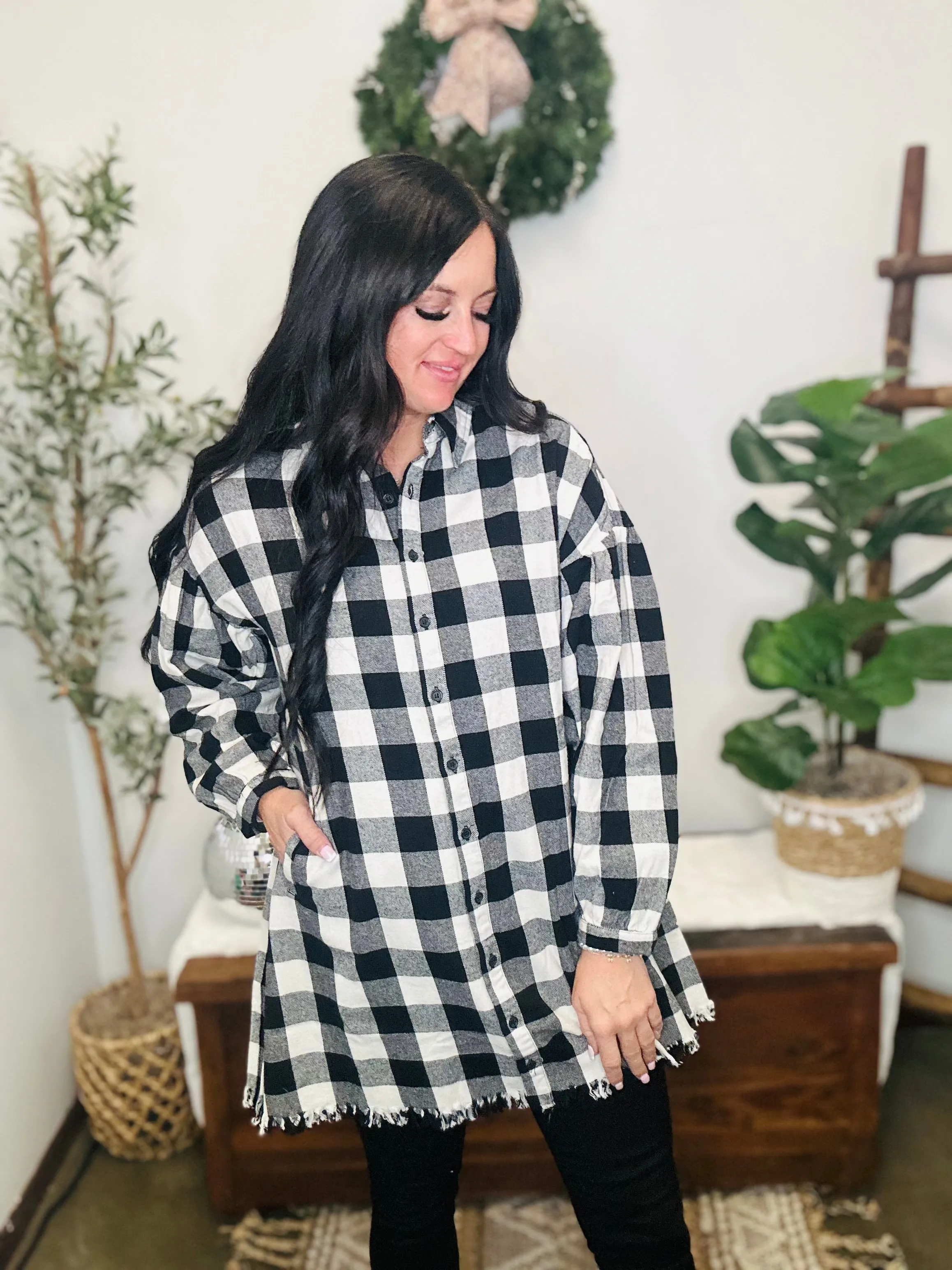 Starla Oversized Black Plaid Shirt
