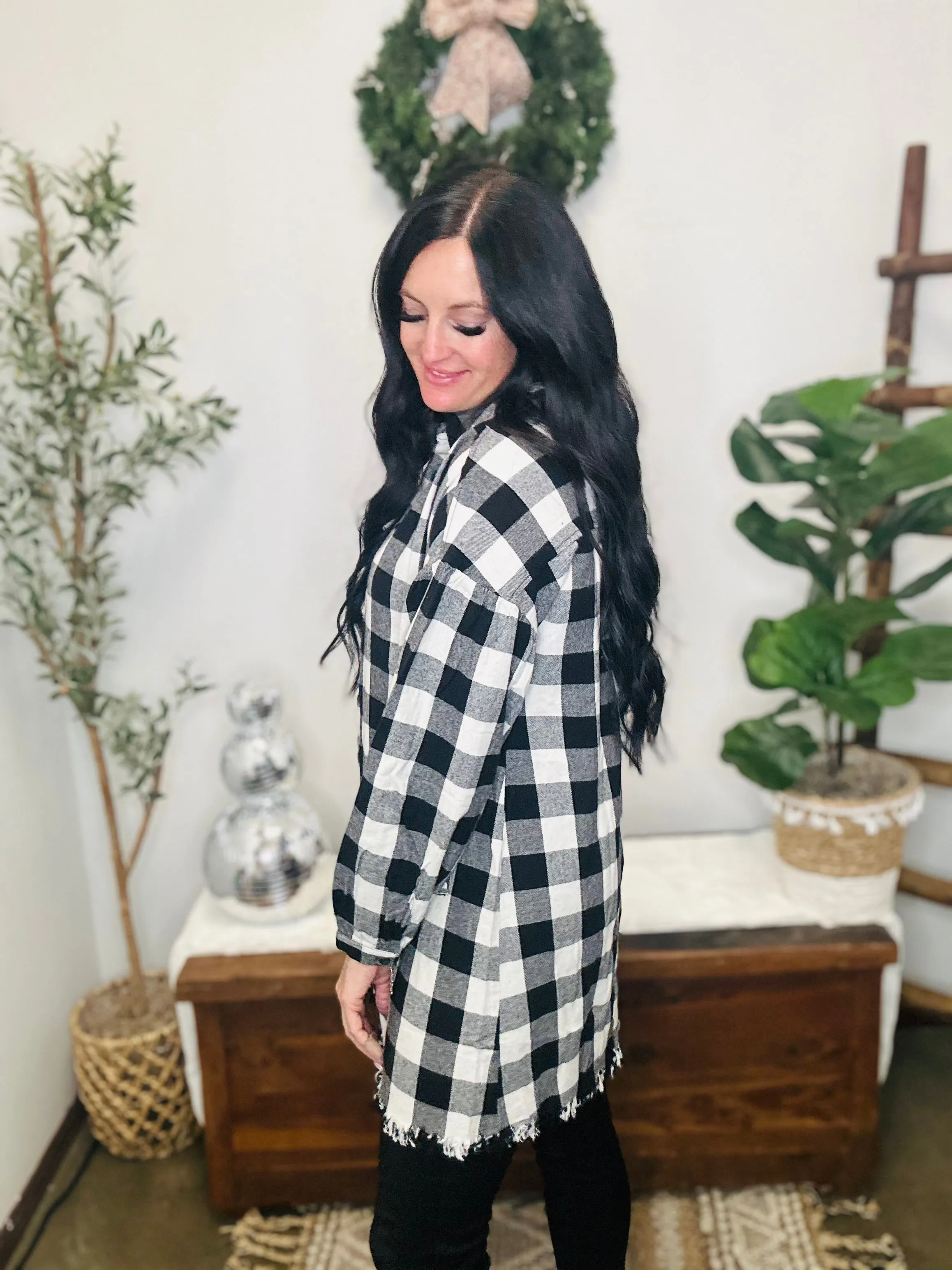 Starla Oversized Black Plaid Shirt