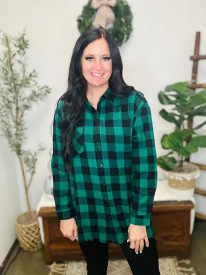 Starla Oversized Green Buffalo Plaid Shirt