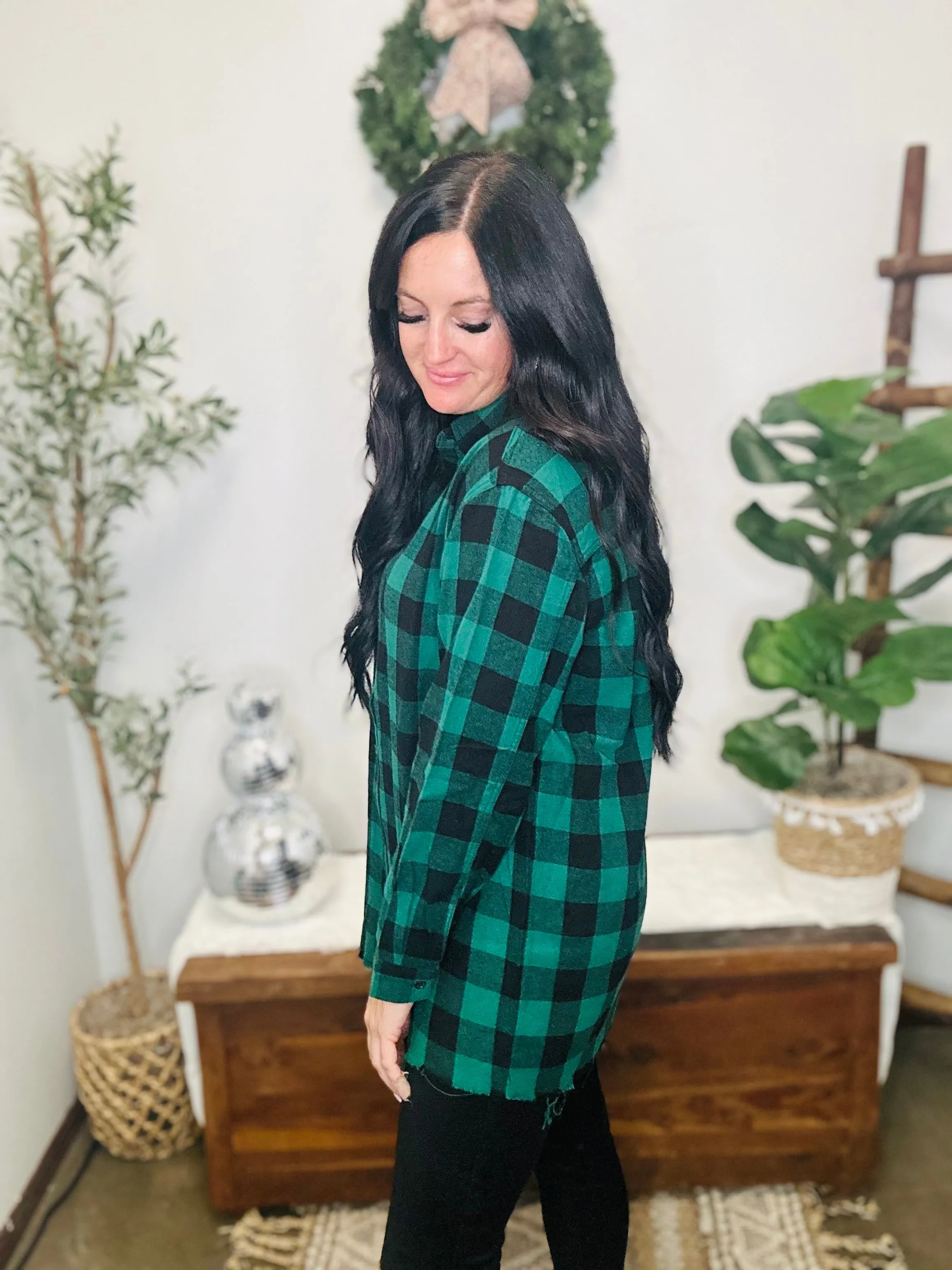 Starla Oversized Green Buffalo Plaid Shirt