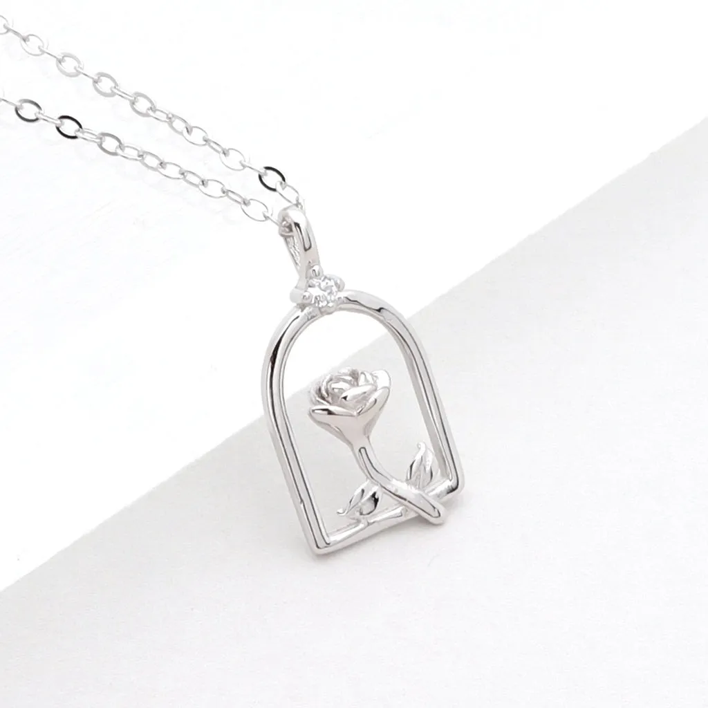 Sterling Silver Rose Necklace