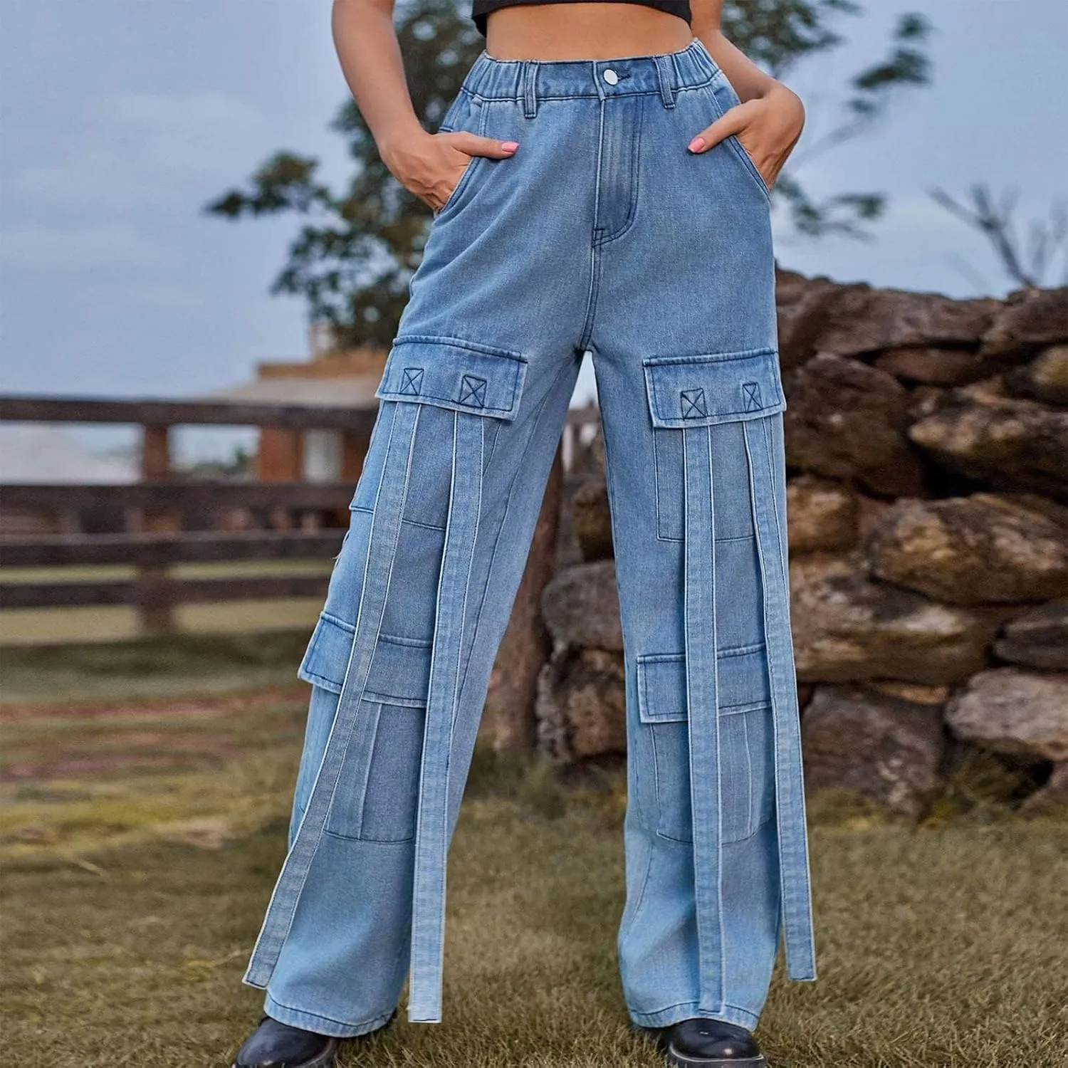 Straight Leg Jeans for Women High Waisted Wide Leg Boyfriend Denim Pants Frayed Raw HemCasual Baggy Trousers