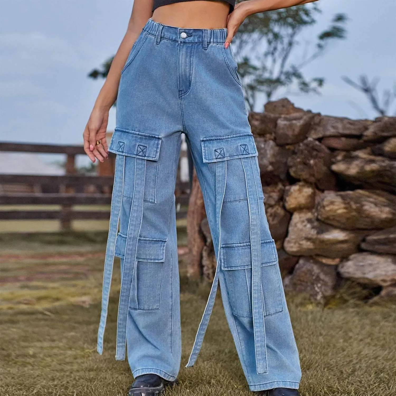 Straight Leg Jeans for Women High Waisted Wide Leg Boyfriend Denim Pants Frayed Raw HemCasual Baggy Trousers