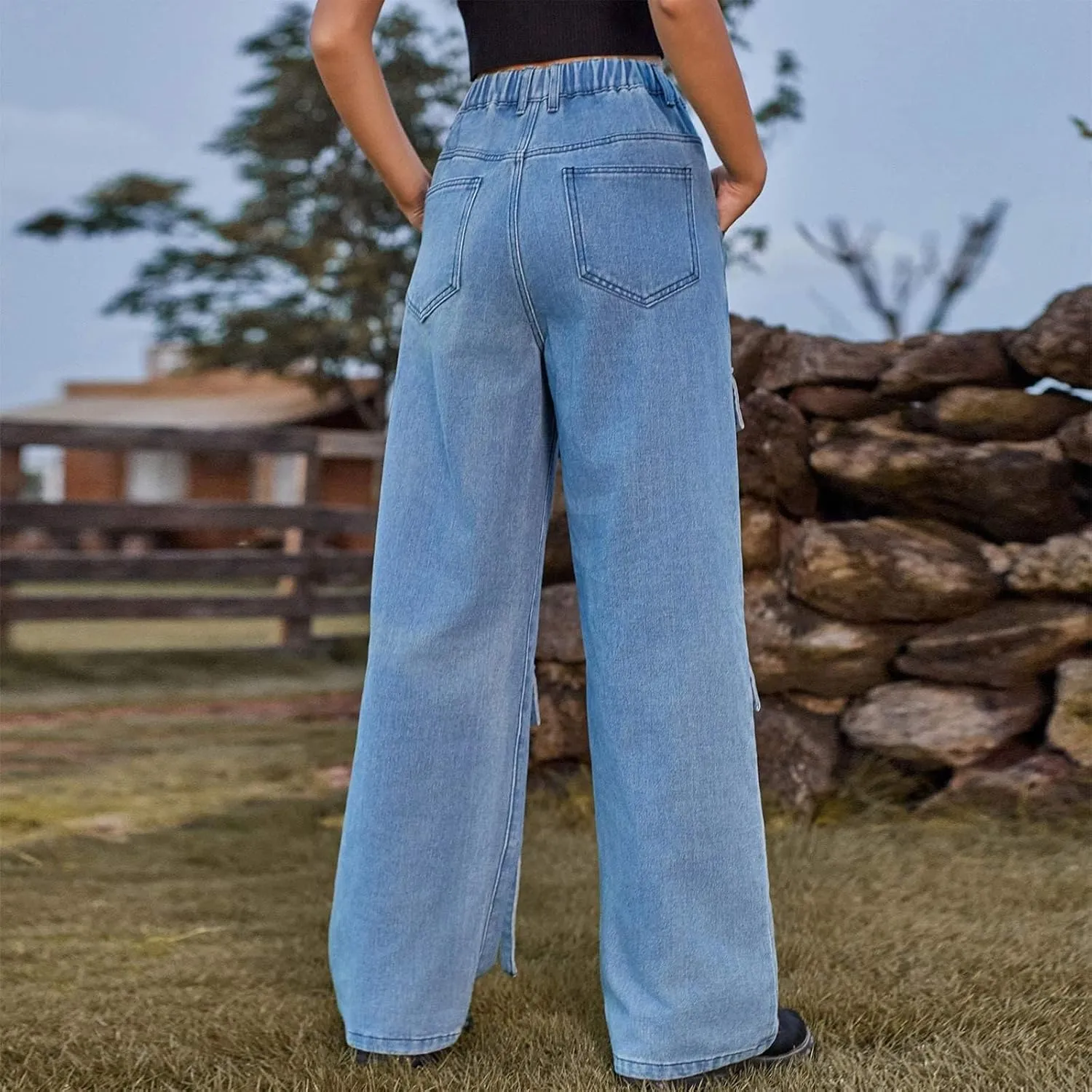 Straight Leg Jeans for Women High Waisted Wide Leg Boyfriend Denim Pants Frayed Raw HemCasual Baggy Trousers