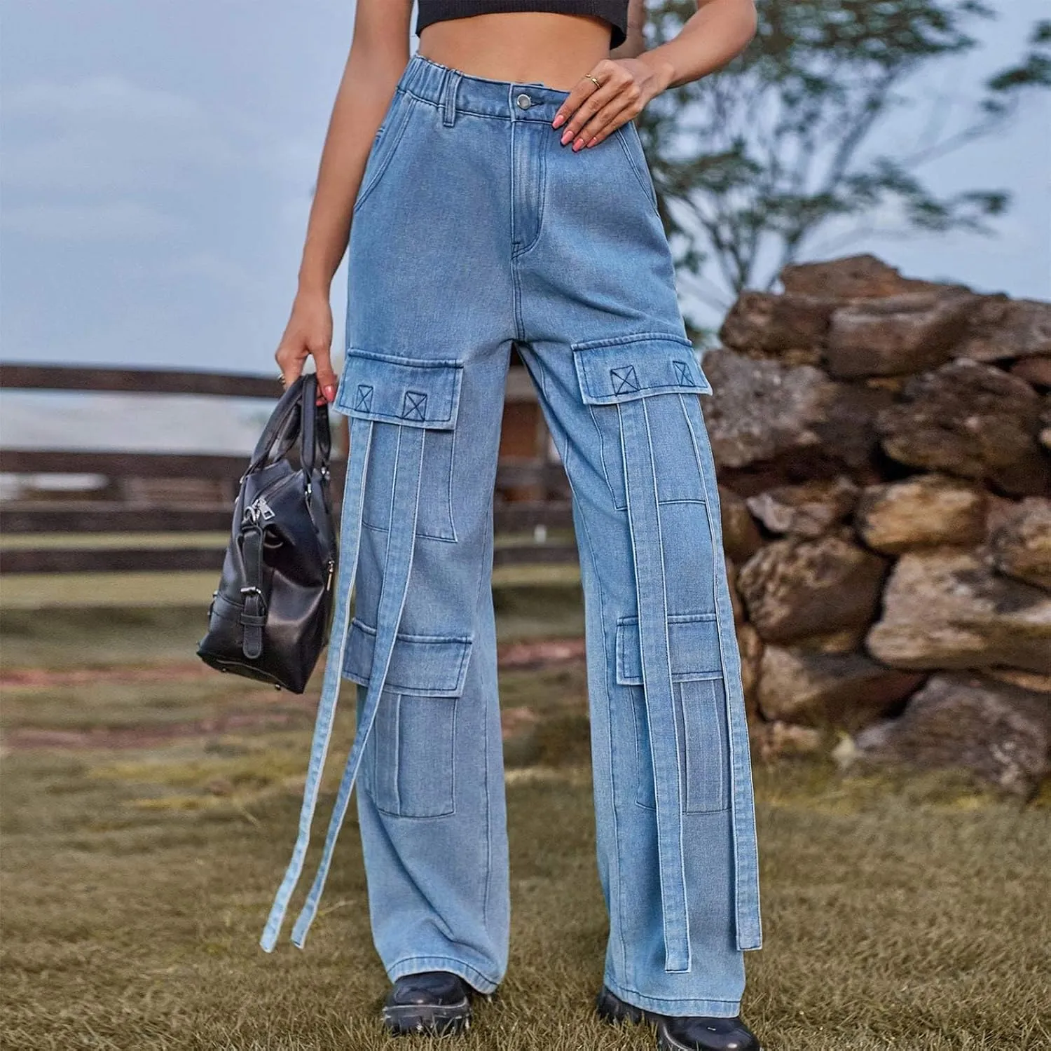 Straight Leg Jeans for Women High Waisted Wide Leg Boyfriend Denim Pants Frayed Raw HemCasual Baggy Trousers