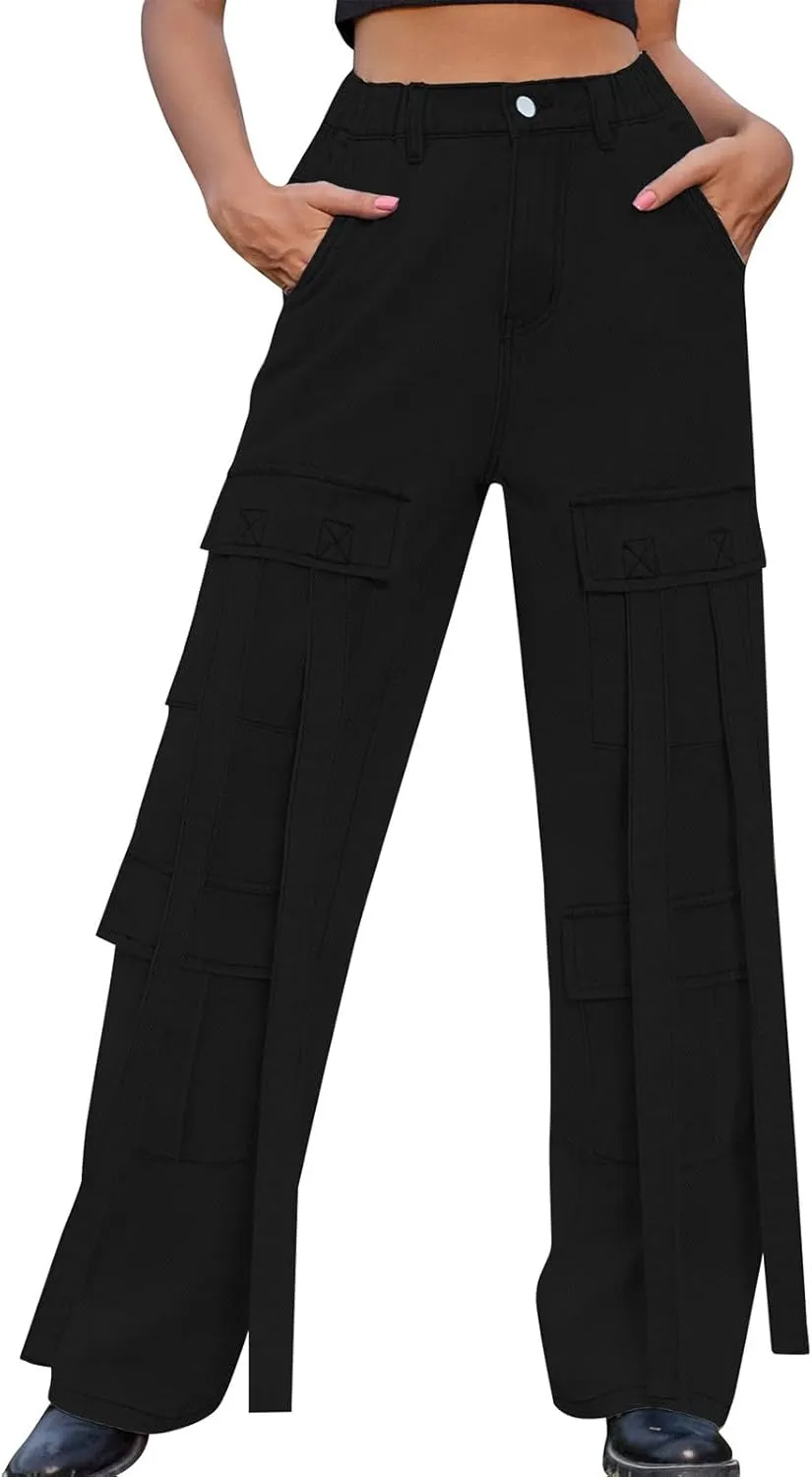 Straight Leg Jeans for Women High Waisted Wide Leg Boyfriend Denim Pants Frayed Raw HemCasual Baggy Trousers