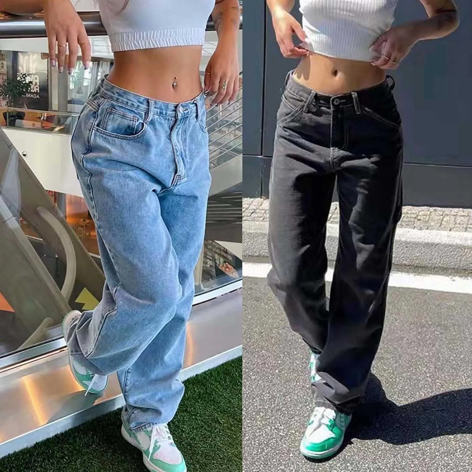 Straight Leg Jeans for Women High Waisted Wide Leg Boyfriend Denim Pants Frayed Raw HemCasual Baggy Trousers