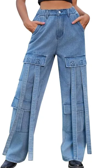 Straight Leg Jeans for Women High Waisted Wide Leg Boyfriend Denim Pants Frayed Raw HemCasual Baggy Trousers