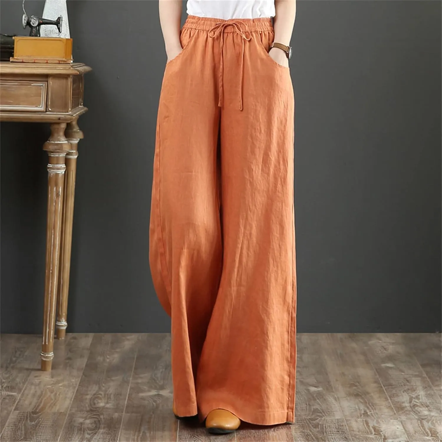 Straight Leg Pants Winter Ankle Hiking Sweatpants with Pockets High Waisted Elastic Waist