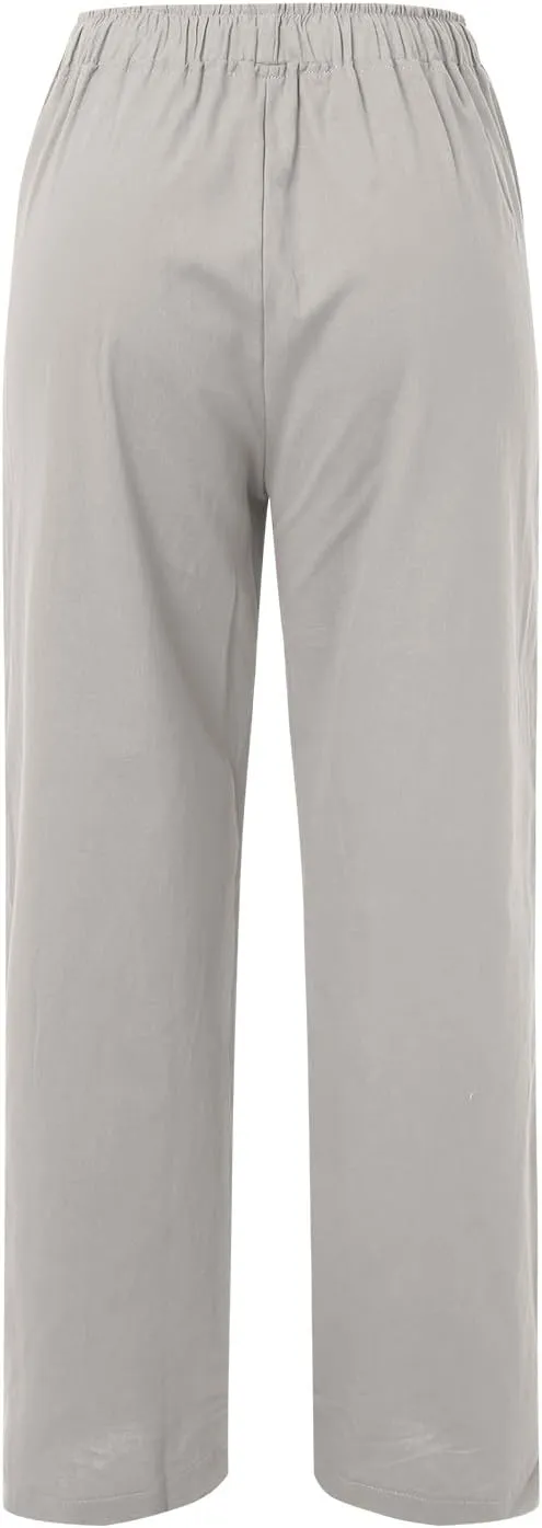Summer Casual Pants For Women 2024 Trendy High Waist Pants Wide Leg Linen Palazzo Pants Lightweight Flowy Trouser