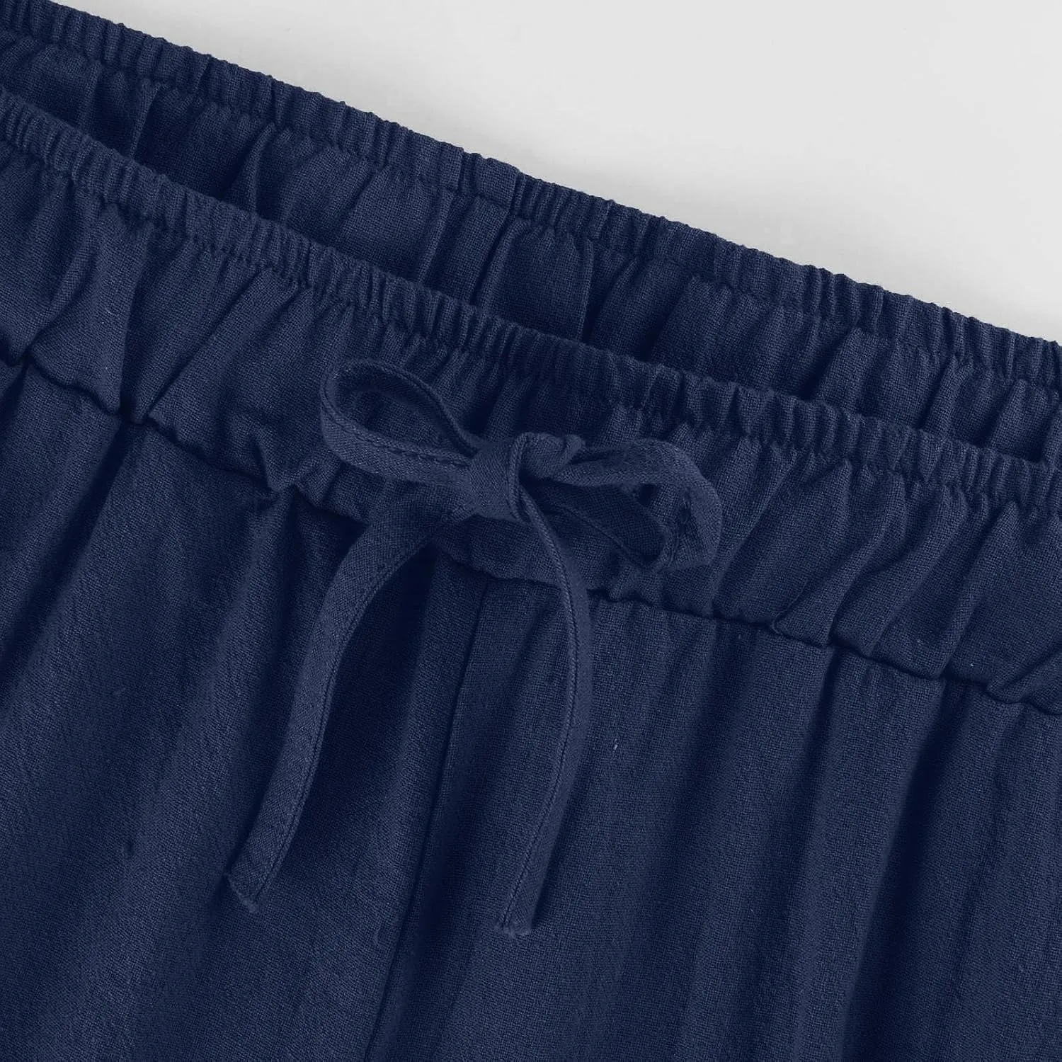 Summer Linen Wide Leg Pants for Women Casual High Waisted Palazzo Pants Loose Lightweight Beach Pants with Pockets