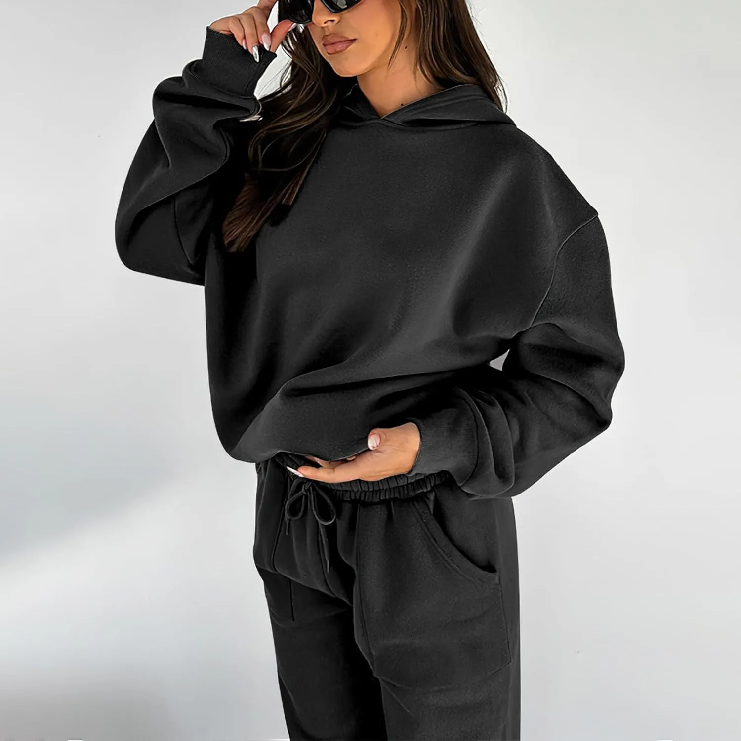 Sweatsuits for Women 2 Piece Outfits Fleece Oversized Hoodies and Sweatpants Jogger Winter Fall Tracksuit Set