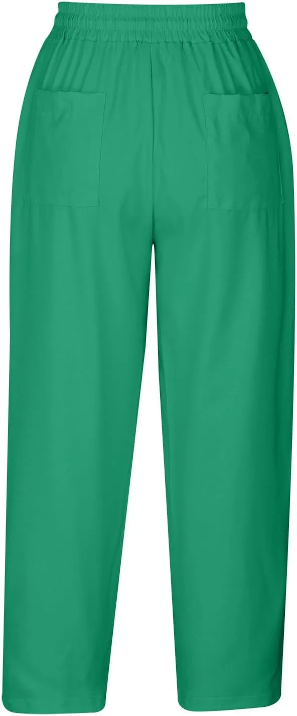TANGNADE Petite Capris for Women Petite Length Casual Loose Drawstring Wide Cropped Trousers with Pocket Beach Clothes