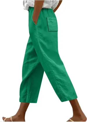 TANGNADE Petite Capris for Women Petite Length Casual Loose Drawstring Wide Cropped Trousers with Pocket Beach Clothes