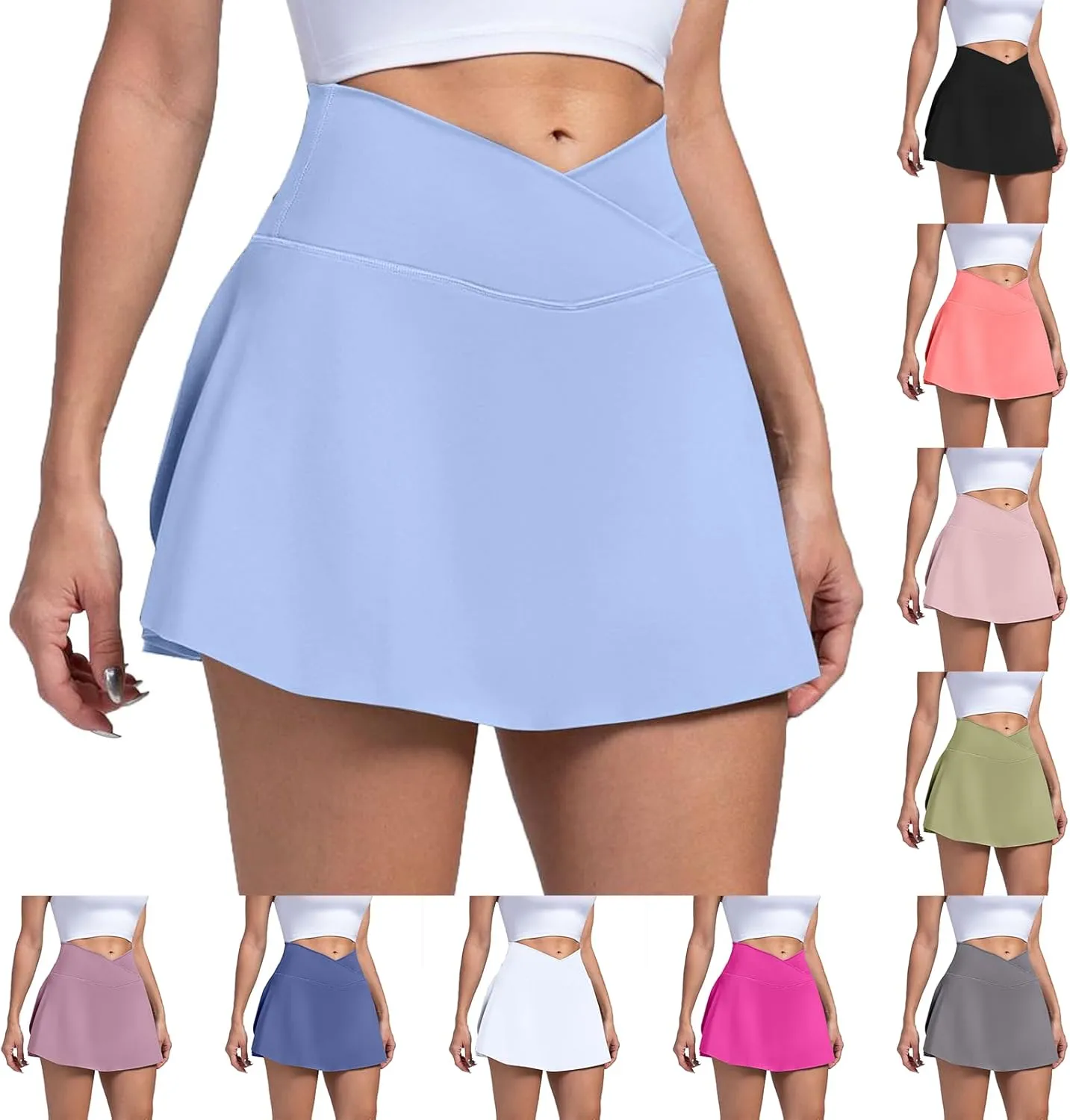 Tennis Skirts for Women with Shorts Cross Elastic High Waisted Tummy Control Golf Skirt Workout Skorts with Pockets