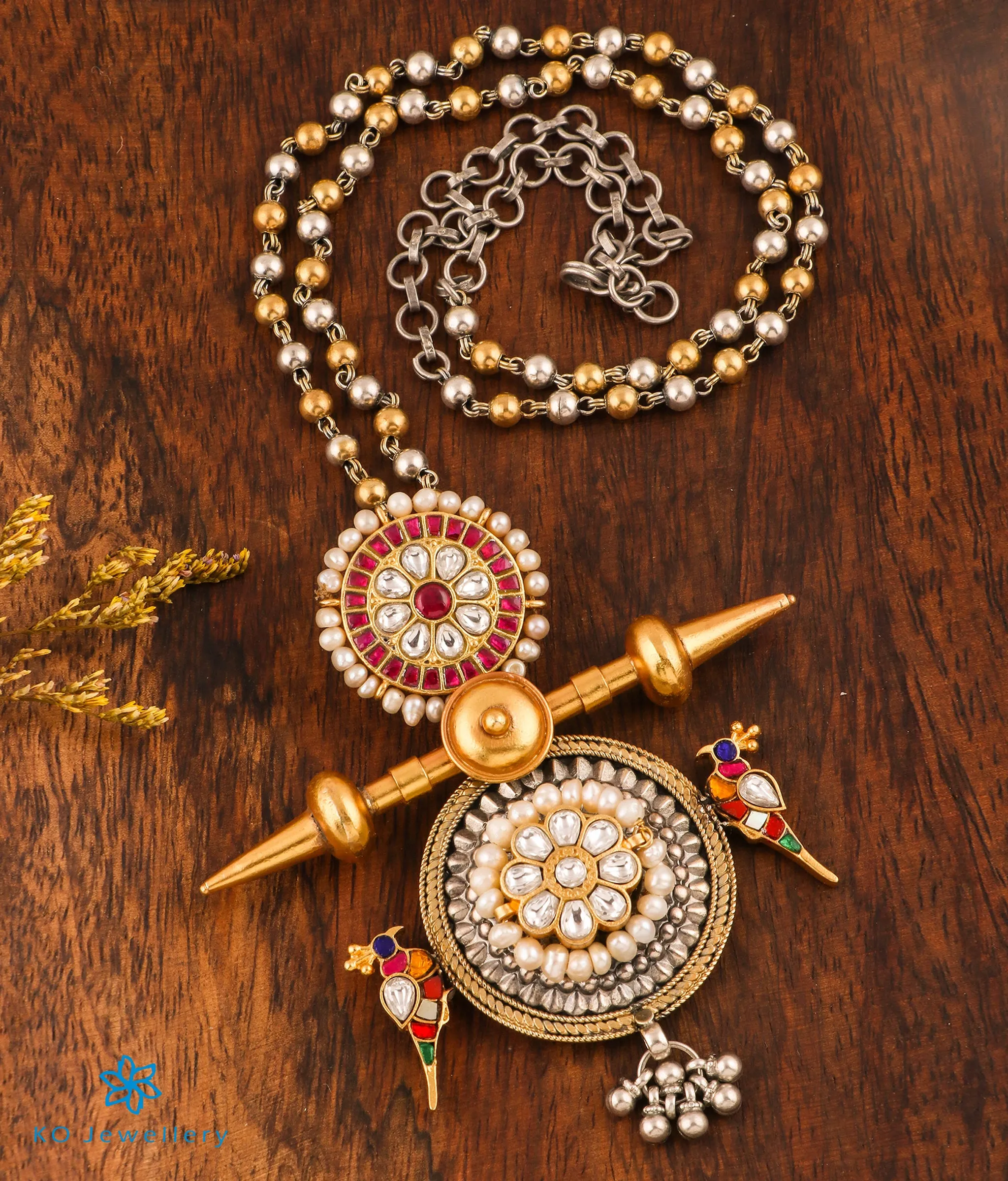 The Parinita Antique Silver Parrot Kundan Necklace (2 Tone)