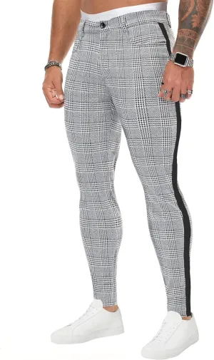 TRGPSG Plaid Skinny Chinos Pants Men Stretch Slim Fit Dress Pants