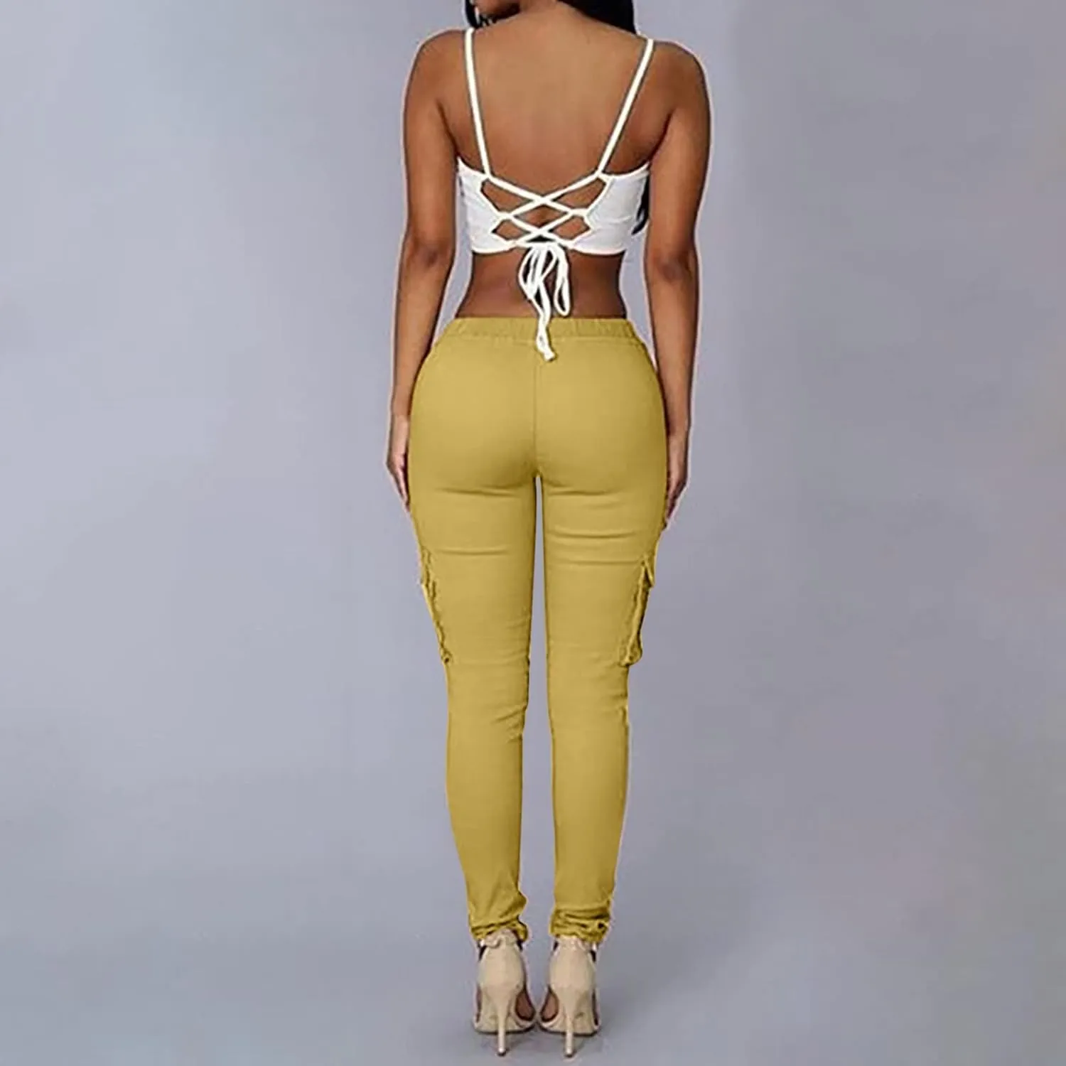 tuduoms Womens Cigarette Cargo Pants Stretchy Skinnys High Rise Skinny Butt Lifting Stretch Jogger Slimming Tactical Pants