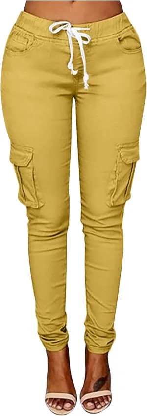 tuduoms Womens Cigarette Cargo Pants Stretchy Skinnys High Rise Skinny Butt Lifting Stretch Jogger Slimming Tactical Pants