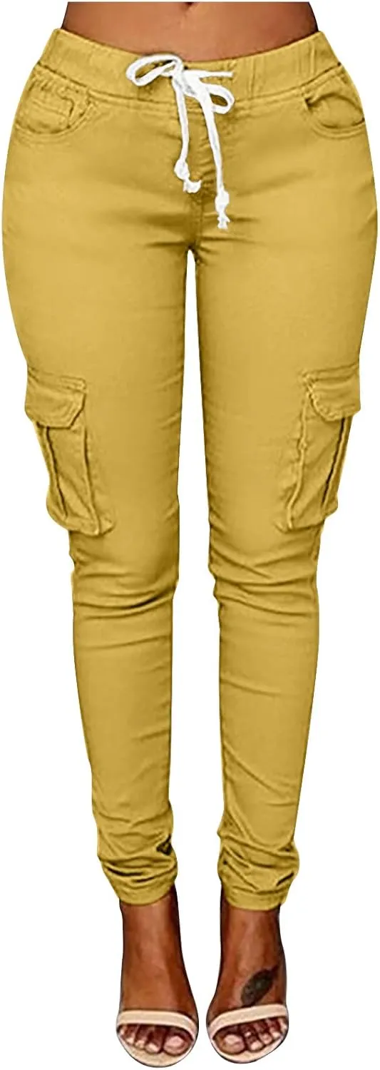 tuduoms Womens Cigarette Cargo Pants Stretchy Skinnys High Rise Skinny Butt Lifting Stretch Jogger Slimming Tactical Pants