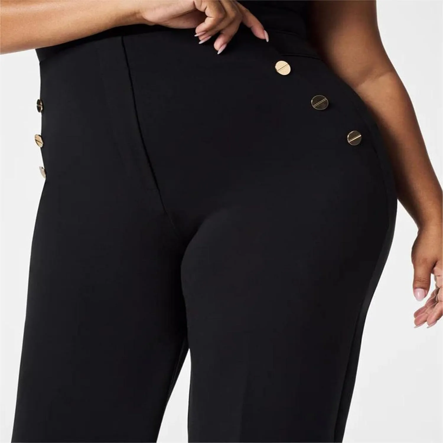 Tummy Control Button Wide Leg Pant,Plus Size High Waist Wide Leg Stretch Trousers for Women