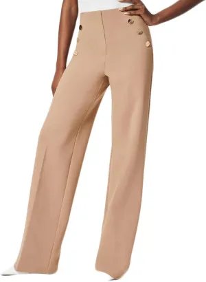 Tummy Control Button Wide Leg Pant,Plus Size High Waist Wide Leg Stretch Trousers for Women